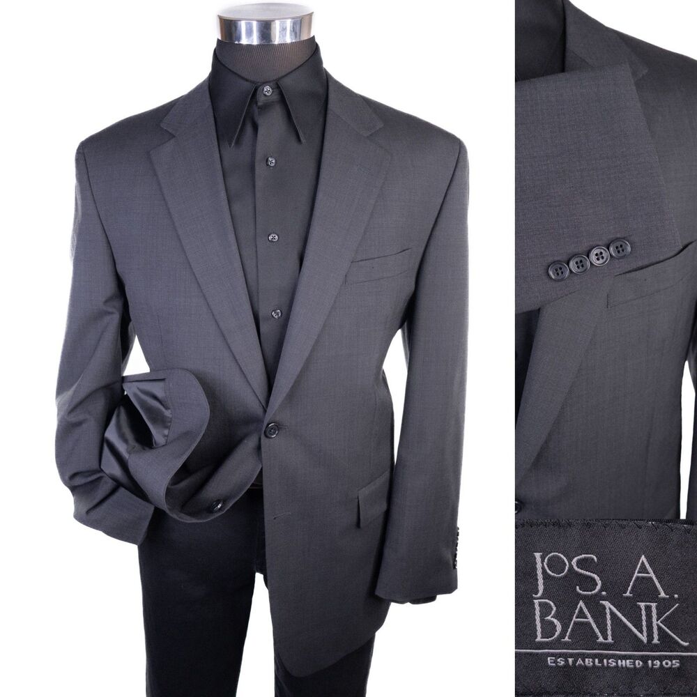 Jos. A. Bank  Blazer Sport Coat Solid Gray Sz 42R Two Button Wool Suit Jacket